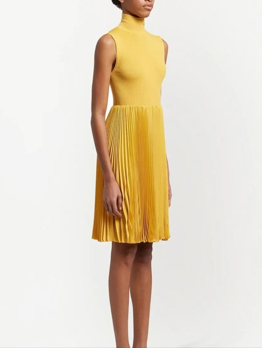 PRADA Ribbed-Knit Pleated Short Dress YELLOW SZ 38 $2130 Italy - Picture 5 of 7